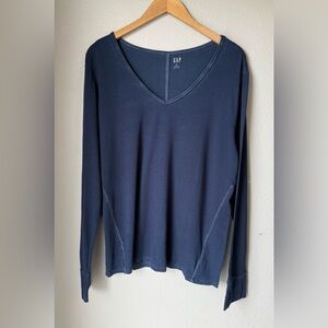 Gap NWT Dark Blue Long Sleeve VNeck Feather Tee Shirt Women Size XXL Soft Fabric